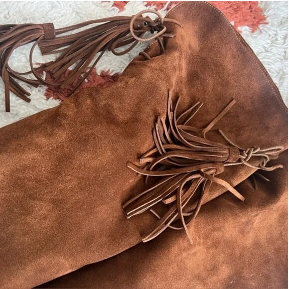 YSL Saint Laurent OTK Over-the-Knee Brown Suede Lace-Up Boots Size 37.5 - Picture 4 of 8